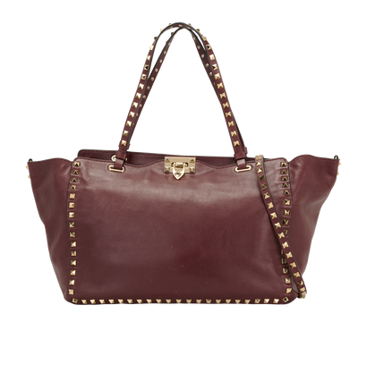 Rockstud Tote, &pound;475, Handbags, Burgundy, Leather, Front view